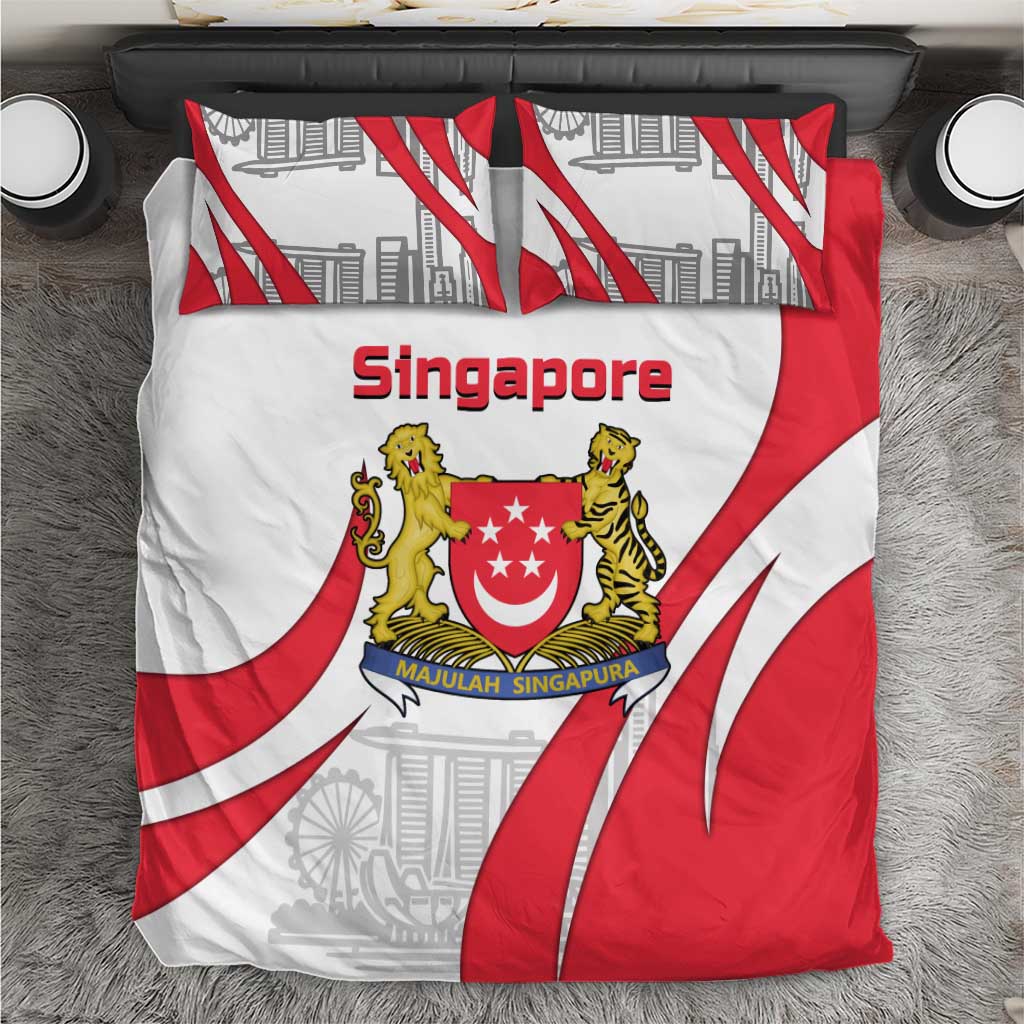 Singapore National Crest Bedding Set with City Skyline and Lion Design