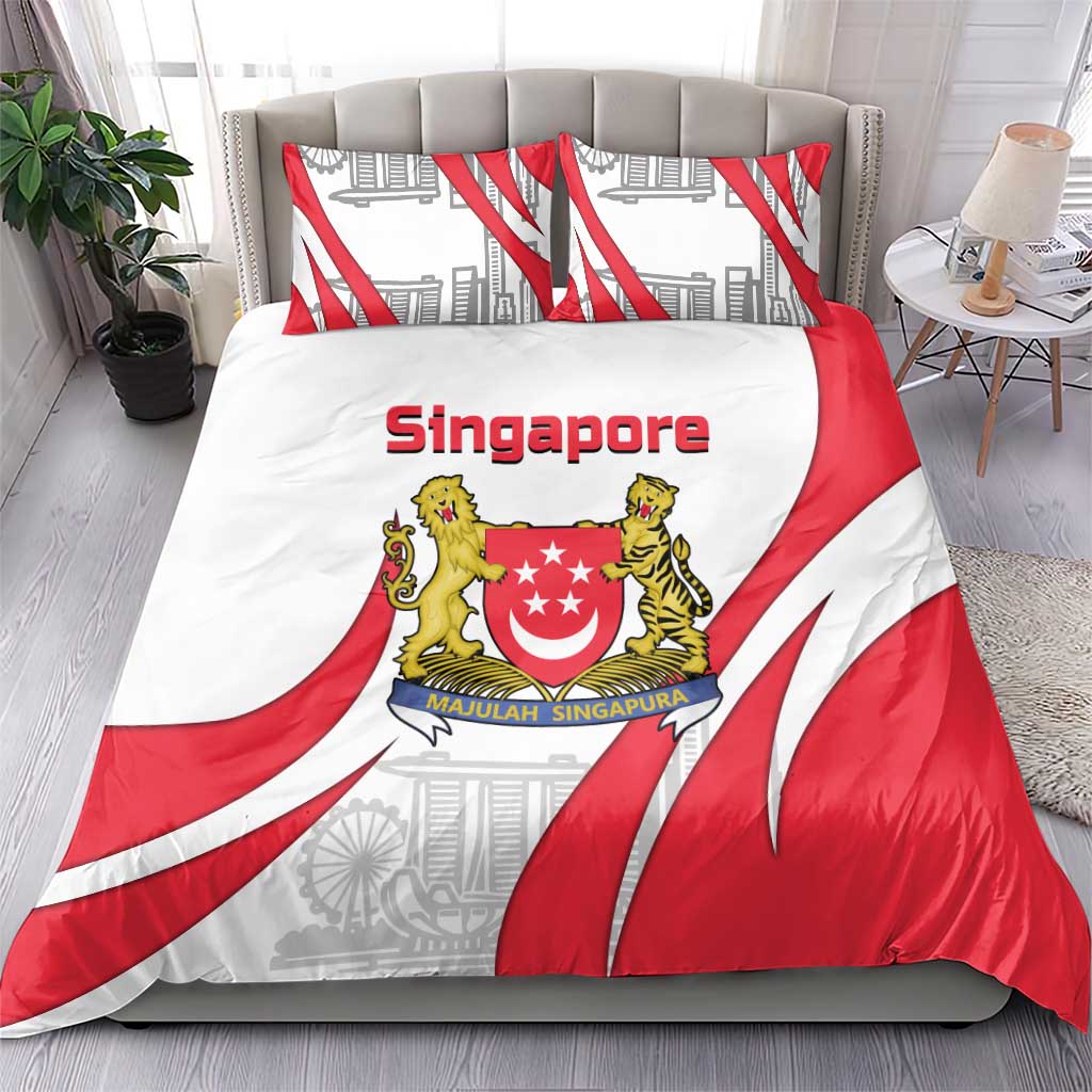 Singapore National Crest Bedding Set with City Skyline and Lion Design