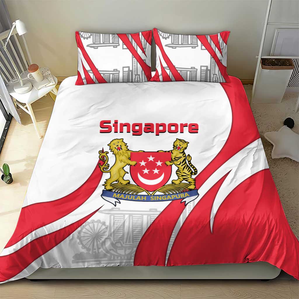 Singapore National Crest Bedding Set with City Skyline and Lion Design