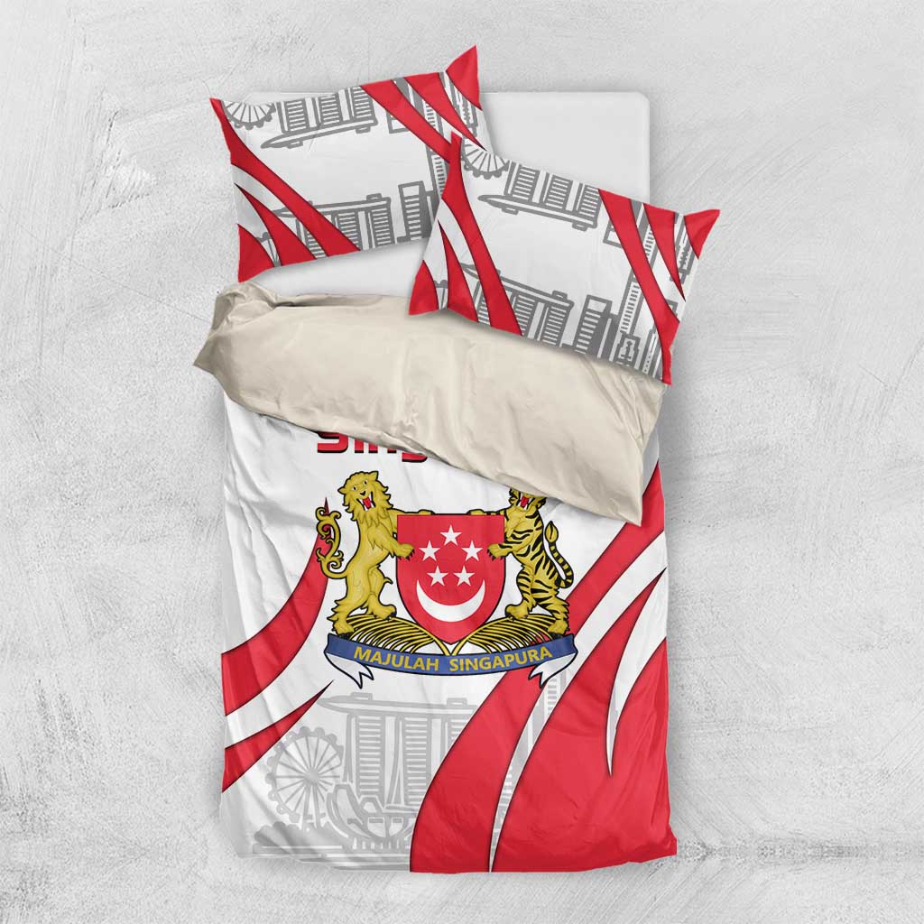 Singapore National Crest Bedding Set with City Skyline and Lion Design