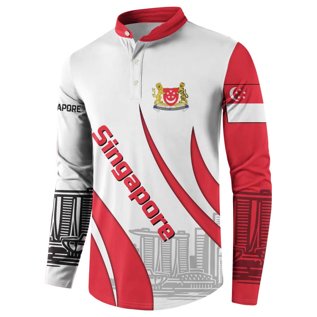 Singapore National Crest Button Sweatshirt with City Skyline and Lion Design