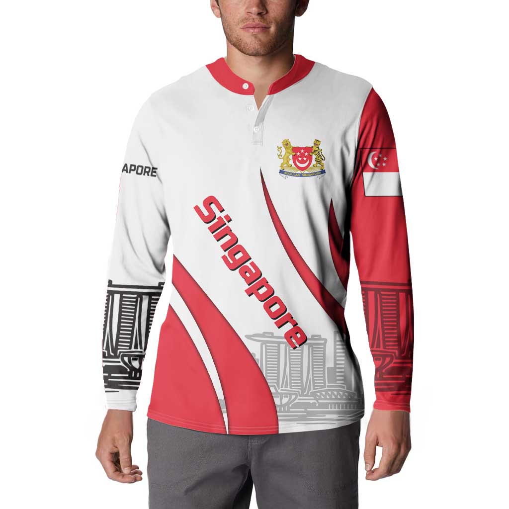 Singapore National Crest Button Sweatshirt with City Skyline and Lion Design