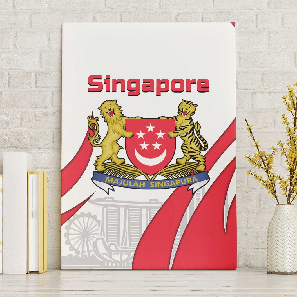 Singapore National Crest Canvas Wall Art with City Skyline and Lion Design