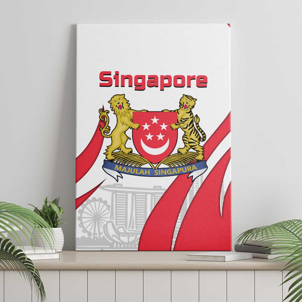 Singapore National Crest Canvas Wall Art with City Skyline and Lion Design