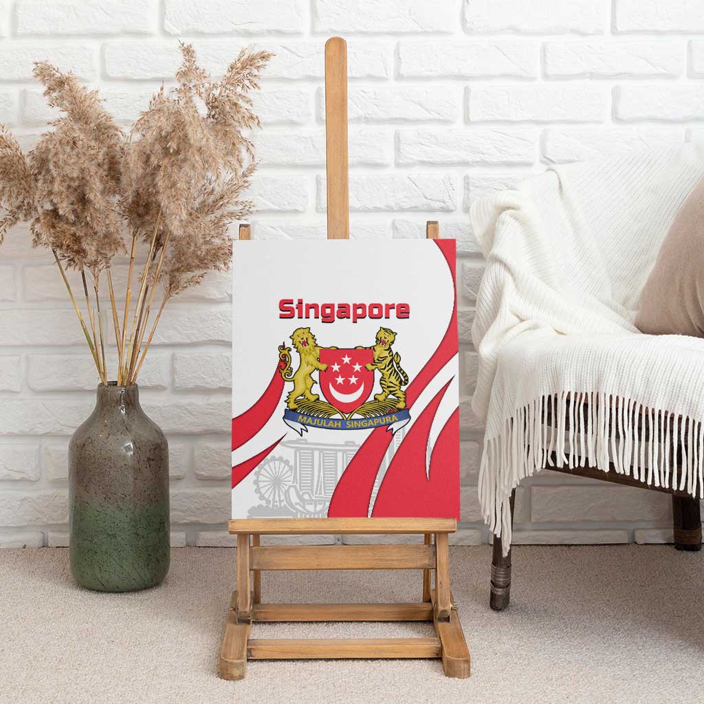 Singapore National Crest Canvas Wall Art with City Skyline and Lion Design