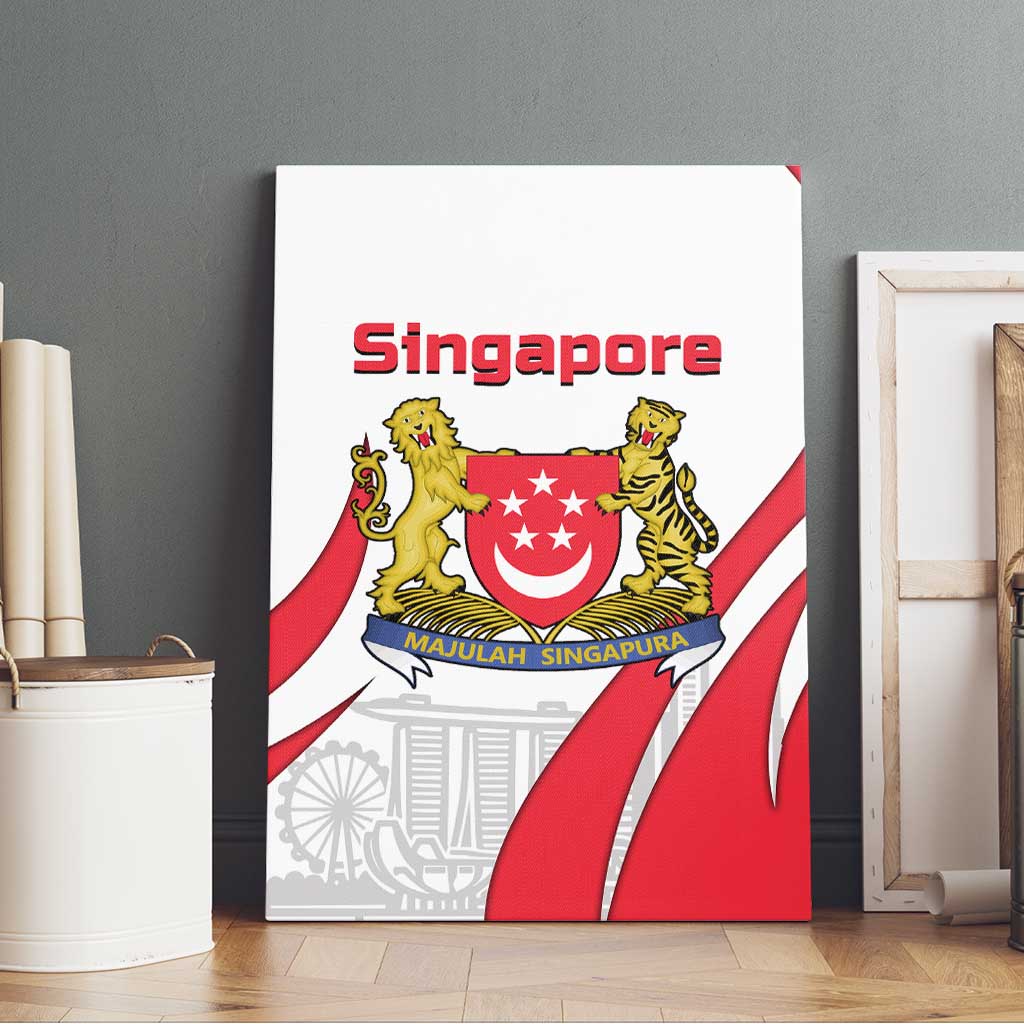 Singapore National Crest Canvas Wall Art with City Skyline and Lion Design