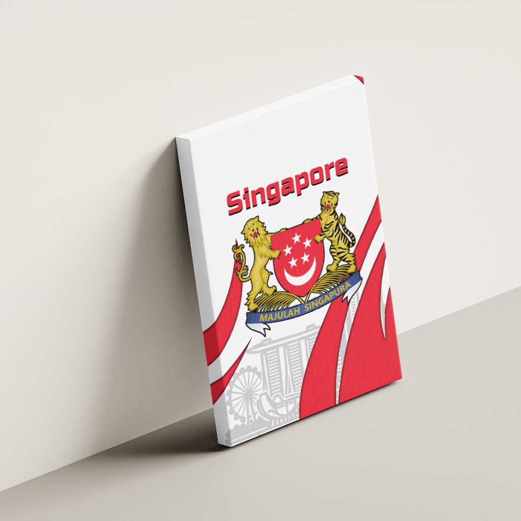 Singapore National Crest Canvas Wall Art with City Skyline and Lion Design