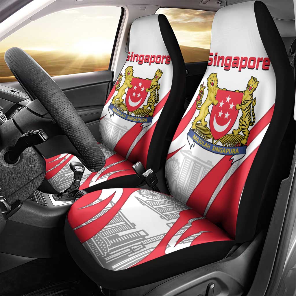 Singapore National Crest Car Seat Cover with City Skyline and Lion Design