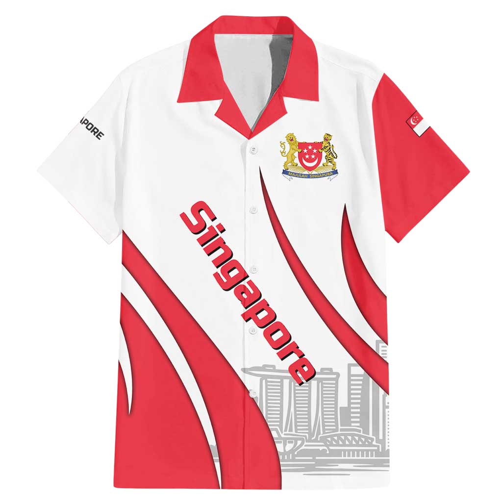 Singapore National Crest Family Matching Mermaid Dress and Hawaiian Shirt with City Skyline and Lion Design