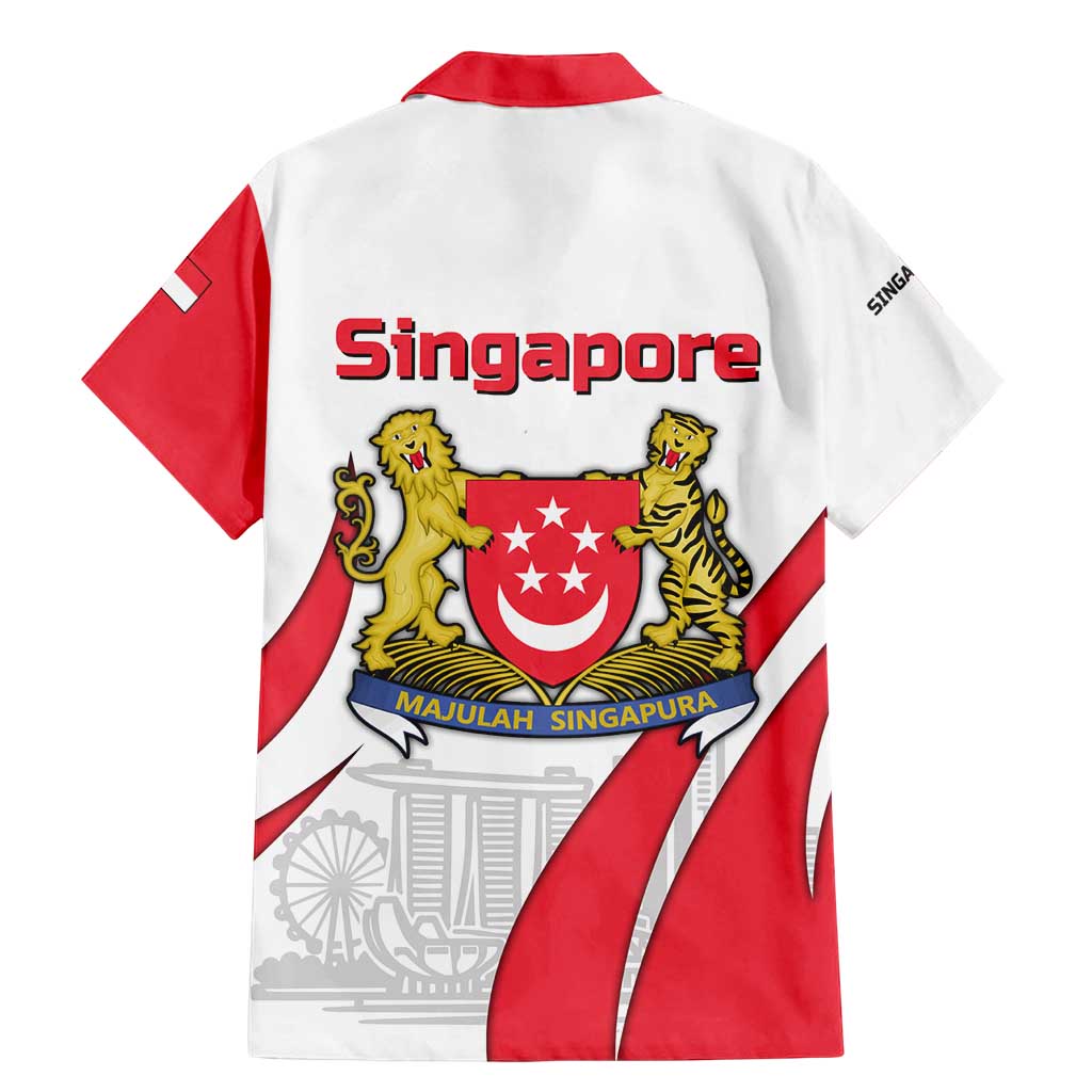 Singapore National Crest Family Matching Mermaid Dress and Hawaiian Shirt with City Skyline and Lion Design