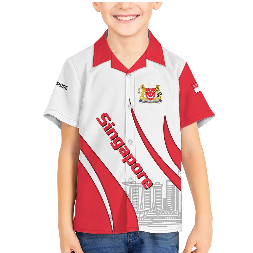Singapore National Crest Family Matching Mermaid Dress and Hawaiian Shirt with City Skyline and Lion Design
