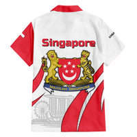 Singapore National Crest Family Matching Off The Shoulder Long Sleeve Dress and Hawaiian Shirt with City Skyline and Lion Design
