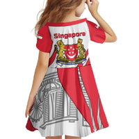 Singapore National Crest Family Matching Off Shoulder Maxi Dress and Hawaiian Shirt with City Skyline and Lion Design