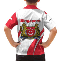 Singapore National Crest Family Matching Summer Maxi Dress and Hawaiian Shirt with City Skyline and Lion Design