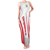 Singapore National Crest Family Matching Tank Maxi Dress and Hawaiian Shirt with City Skyline and Lion Design