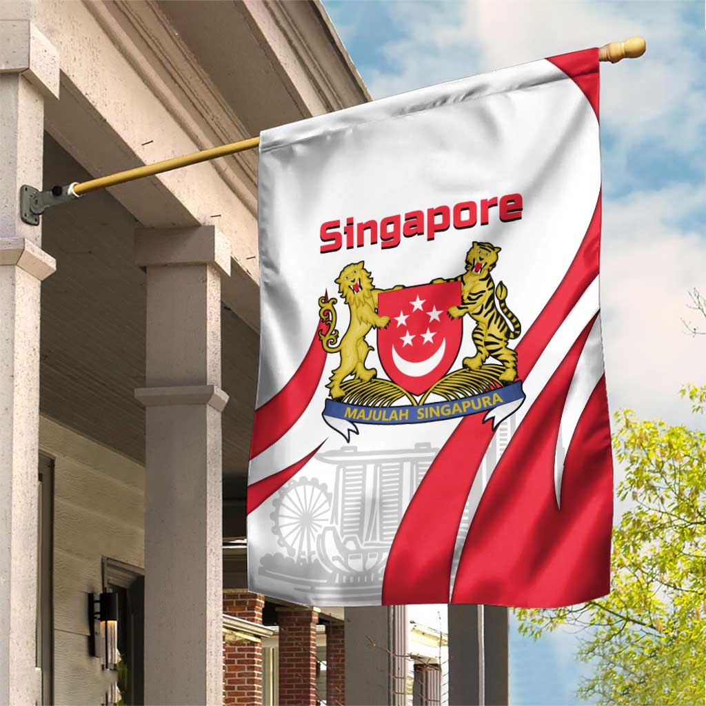 Singapore National Crest Garden Flag with City Skyline and Lion Design