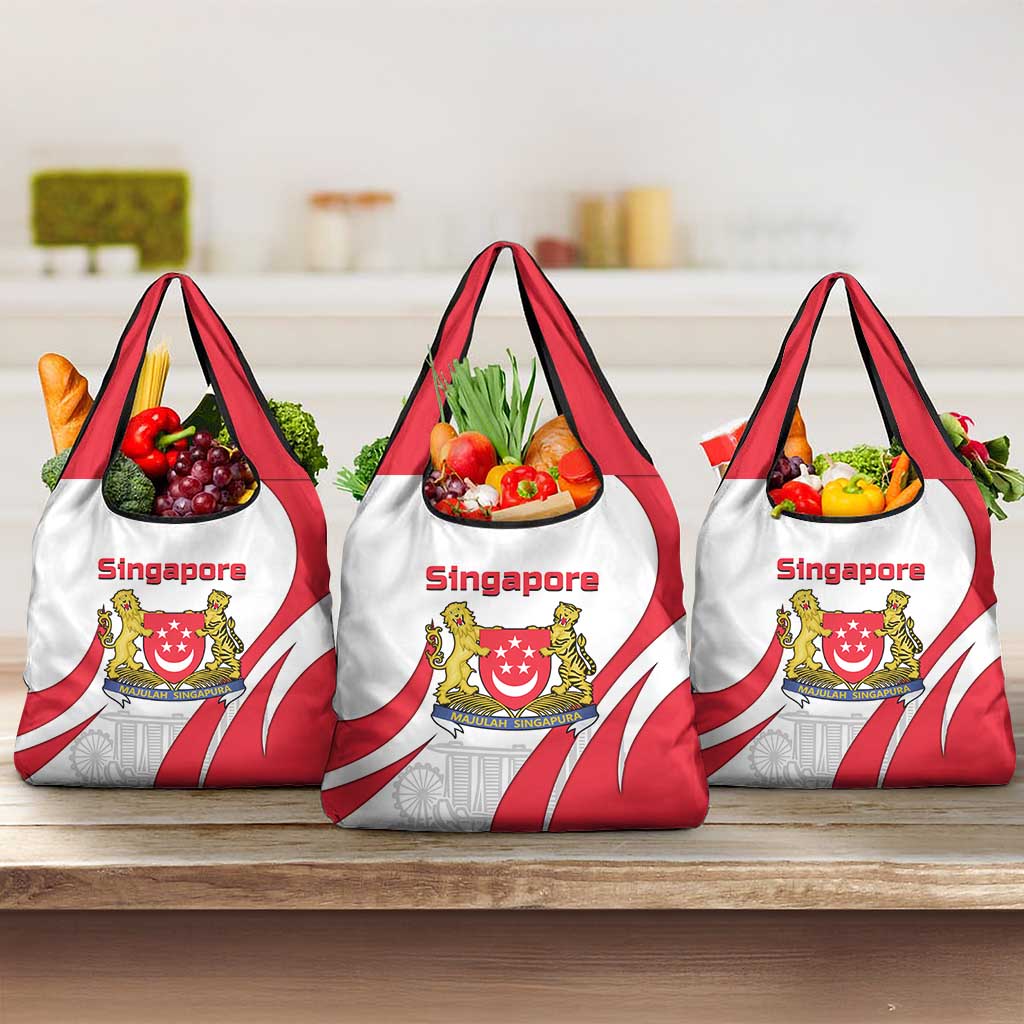 Singapore National Crest Grocery Bag with City Skyline and Lion Design
