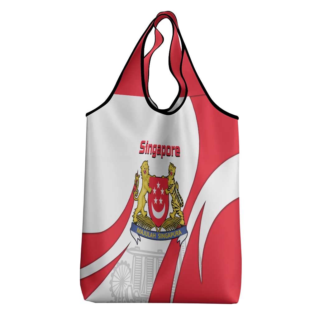 Singapore National Crest Grocery Bag with City Skyline and Lion Design