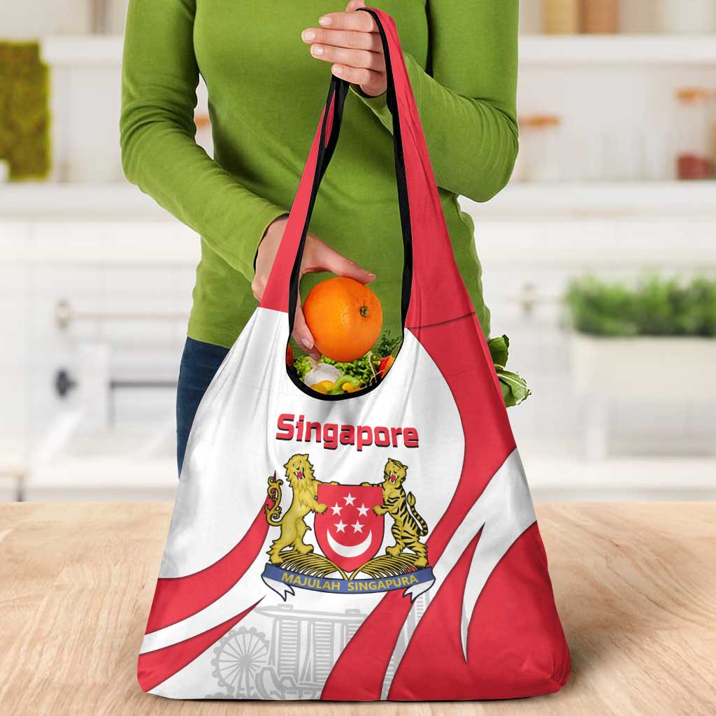 Singapore National Crest Grocery Bag with City Skyline and Lion Design