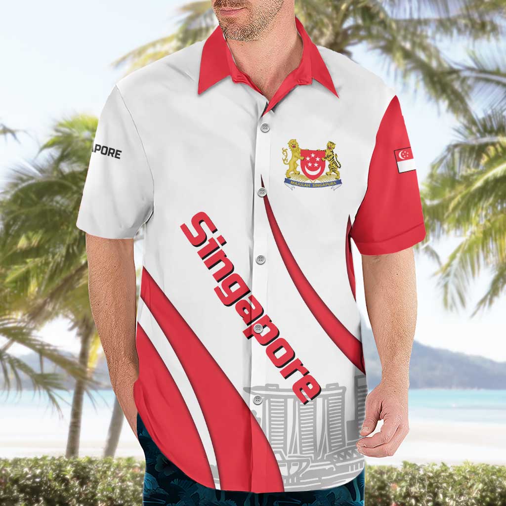 Singapore National Crest Hawaiian Shirt with City Skyline and Lion Design
