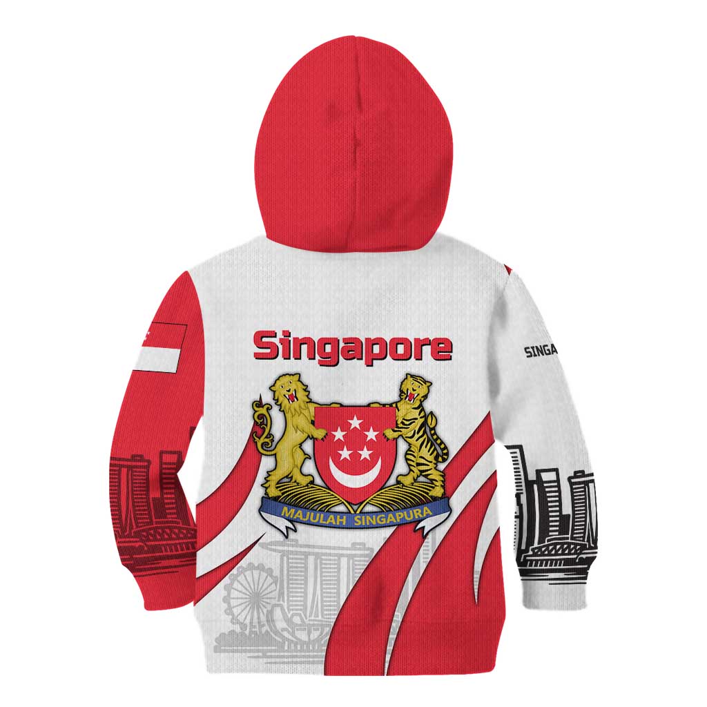 Singapore National Crest Kid Hoodie with City Skyline and Lion Design
