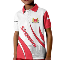 Singapore National Crest Kid Polo Shirt with City Skyline and Lion Design