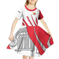Singapore National Crest Kid Short Sleeve Dress with City Skyline and Lion Design