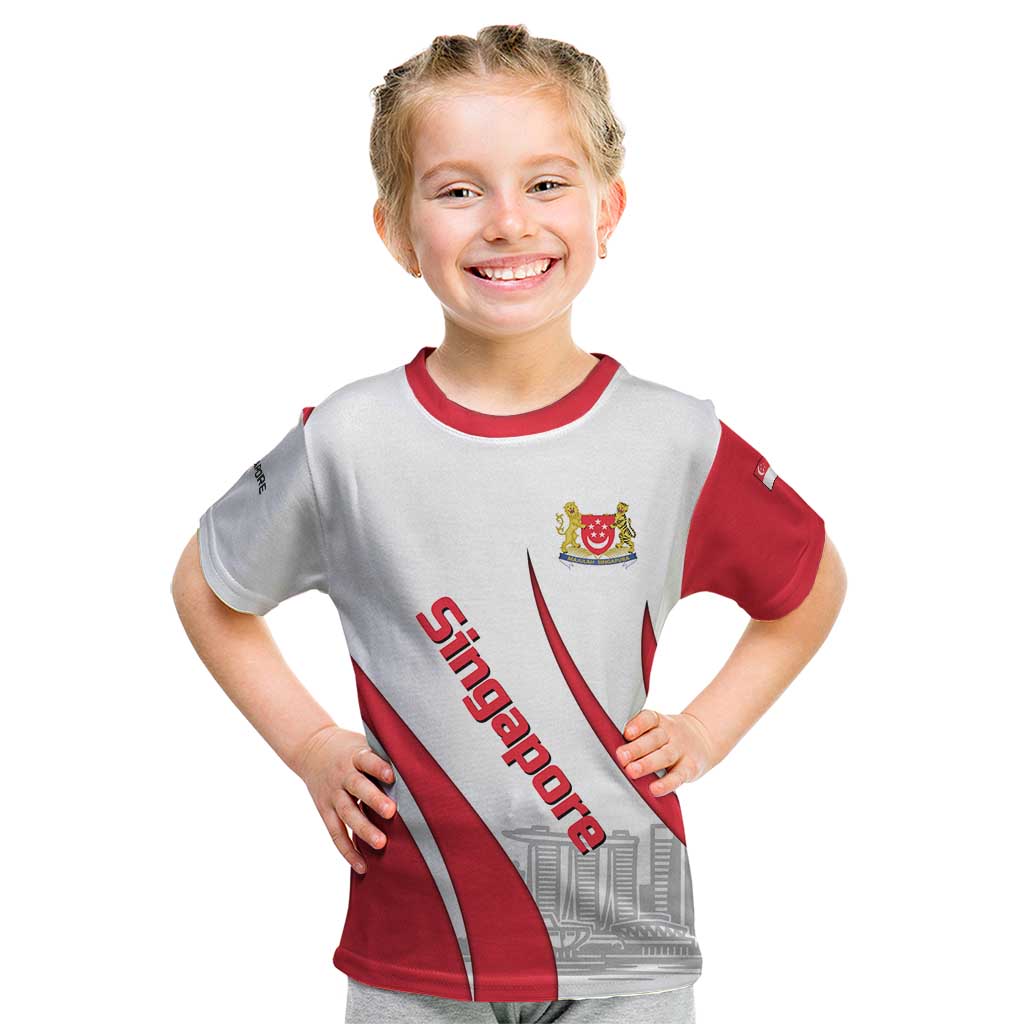 Singapore National Crest Kid T Shirt with City Skyline and Lion Design