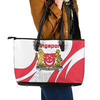 Singapore National Crest Leather Tote Bag with City Skyline and Lion Design