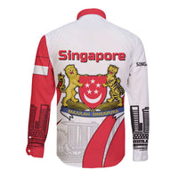 Singapore National Crest Long Sleeve Button Shirt with City Skyline and Lion Design