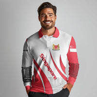 Singapore National Crest Long Sleeve Polo Shirt with City Skyline and Lion Design