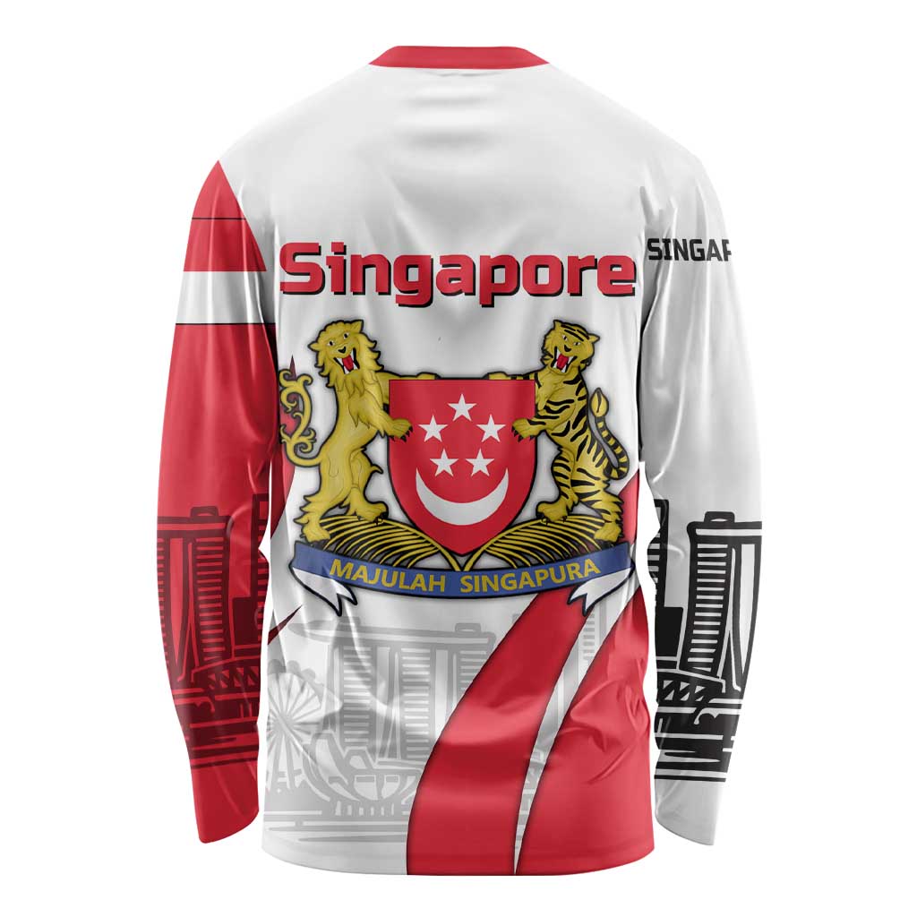 Singapore National Crest Long Sleeve Shirt with City Skyline and Lion Design