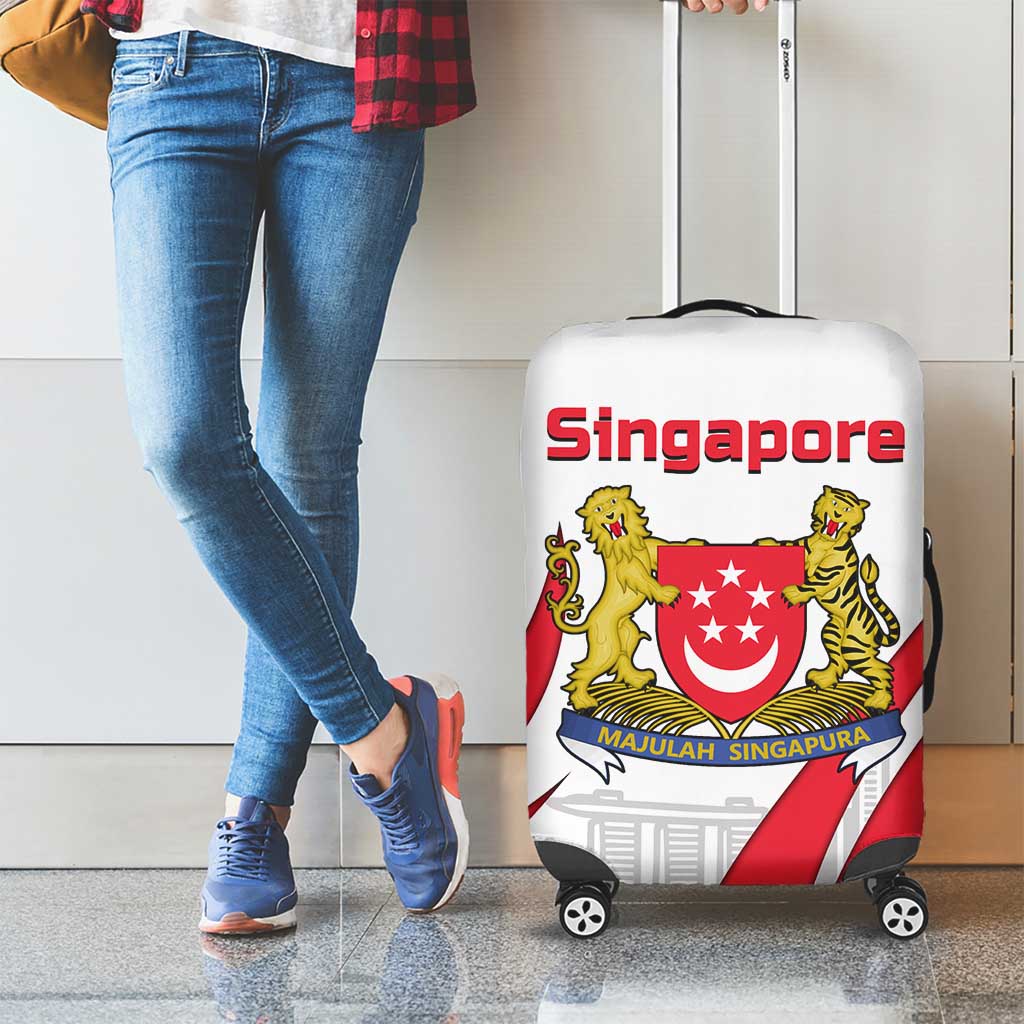 Singapore National Crest Luggage Cover with City Skyline and Lion Design