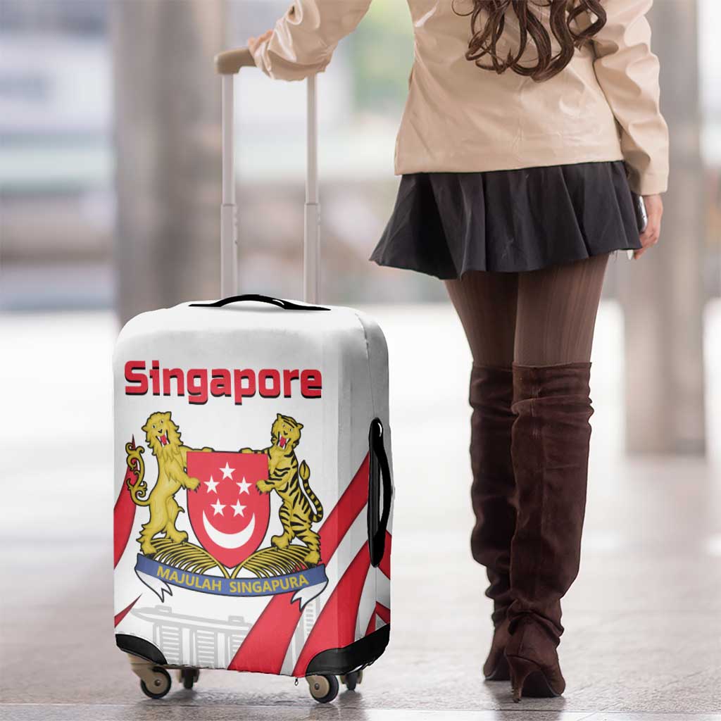 Singapore National Crest Luggage Cover with City Skyline and Lion Design