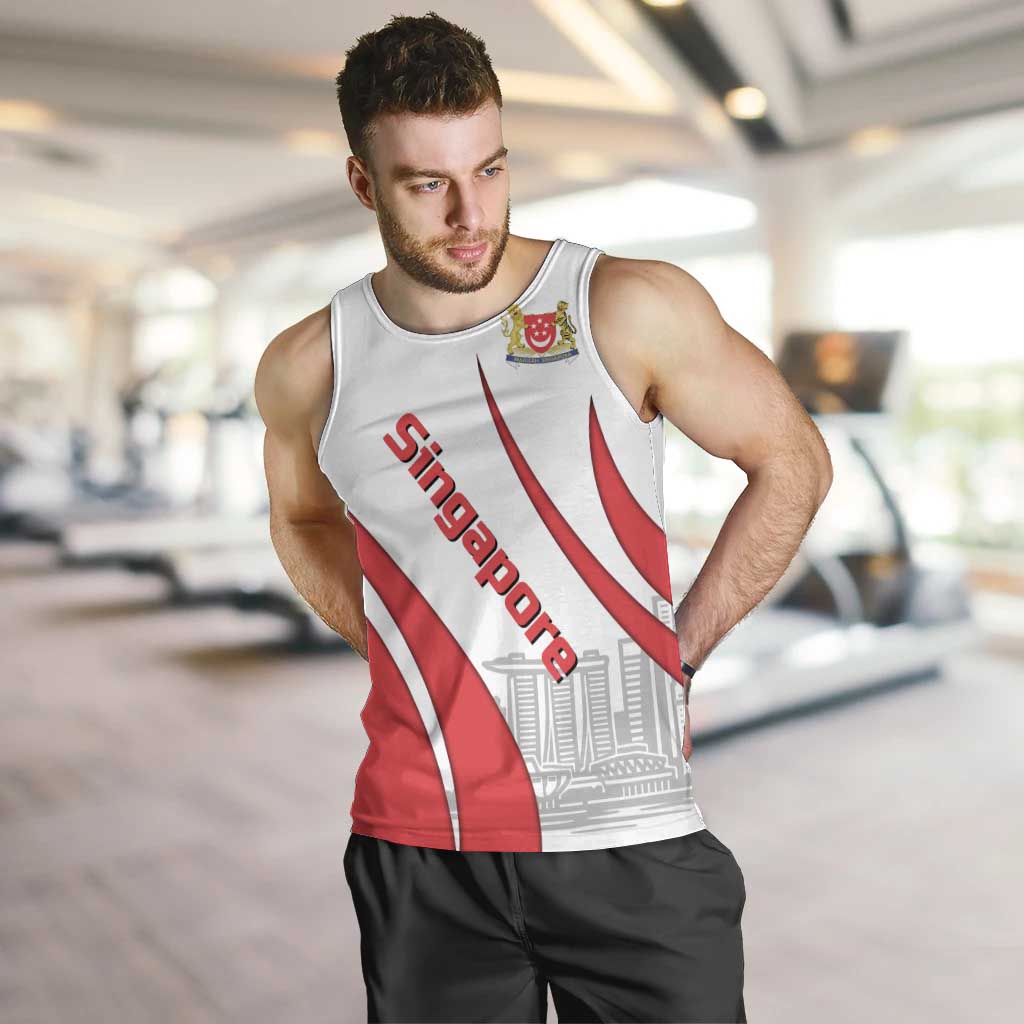 Singapore National Crest Men Tank Top with City Skyline and Lion Design