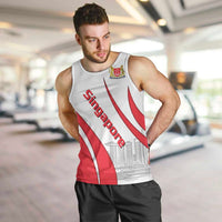 Singapore National Crest Men Tank Top with City Skyline and Lion Design