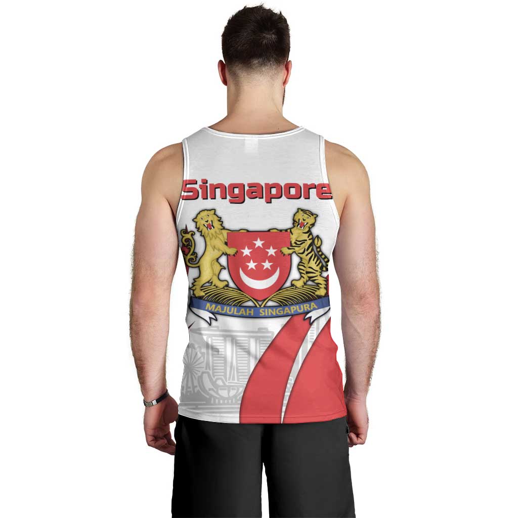 Singapore National Crest Men Tank Top with City Skyline and Lion Design