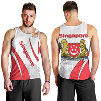 Singapore National Crest Men Tank Top with City Skyline and Lion Design