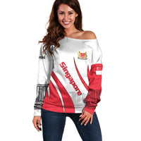Singapore National Crest Off Shoulder Sweater with City Skyline and Lion Design