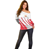 Singapore National Crest Off Shoulder Sweater with City Skyline and Lion Design