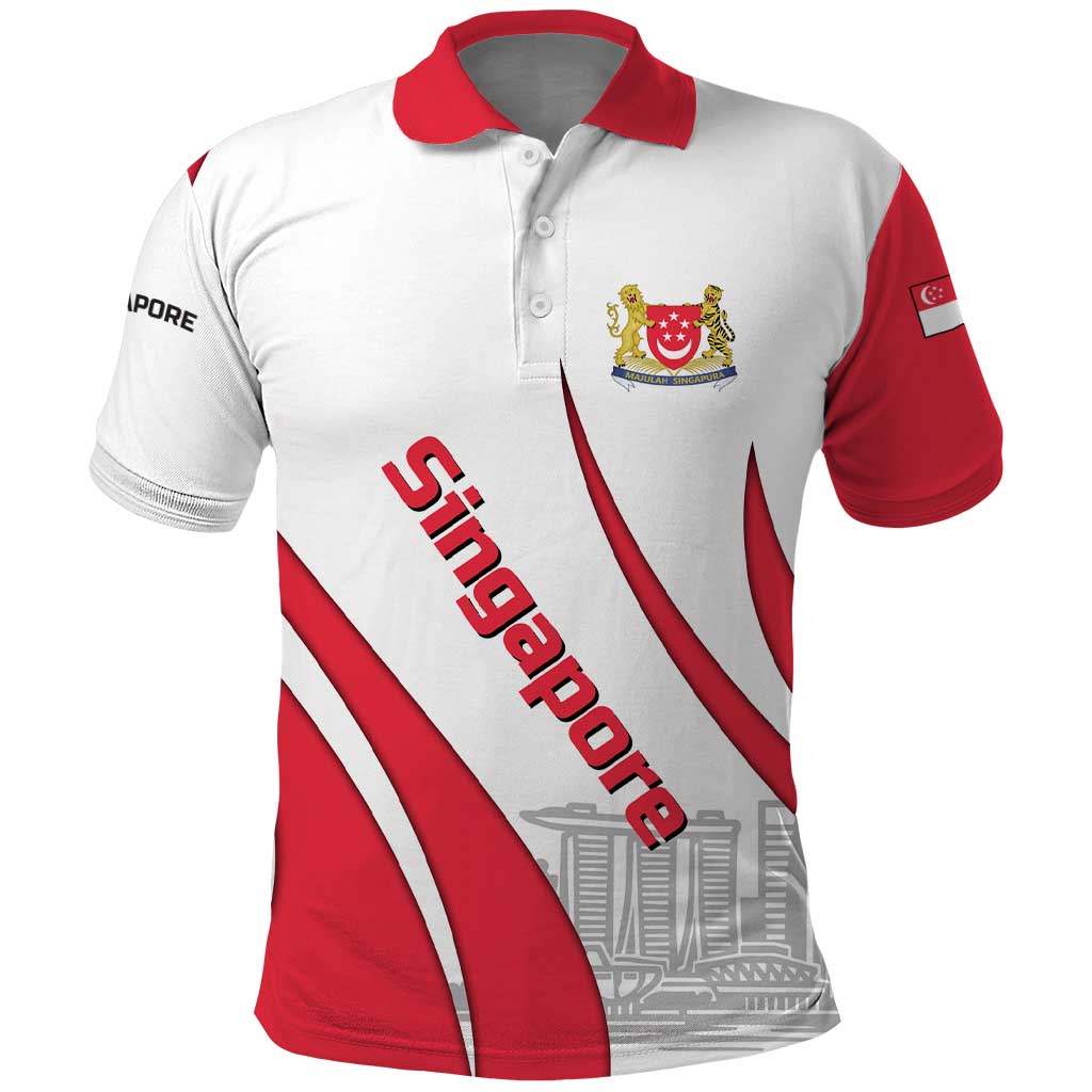 Singapore National Crest Polo Shirt with City Skyline and Lion Design