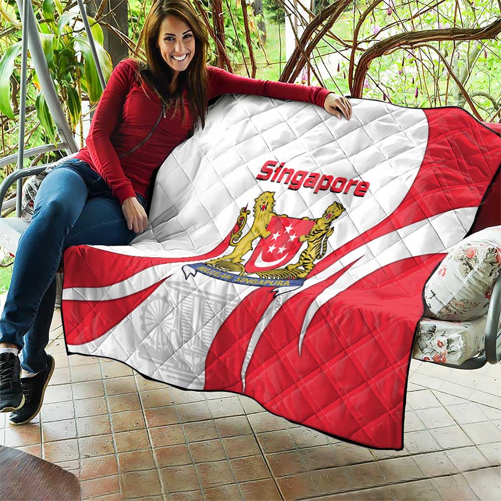 Singapore National Crest Quilt with City Skyline and Lion Design