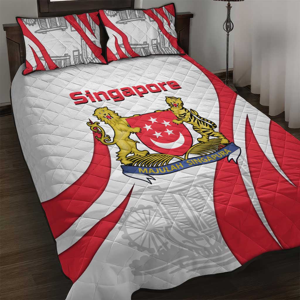 Singapore National Crest Quilt Bed Set with City Skyline and Lion Design