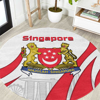 Singapore National Crest Round Carpet with City Skyline and Lion Design