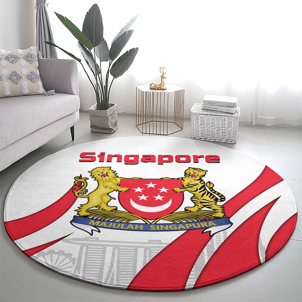 Singapore National Crest Round Carpet with City Skyline and Lion Design