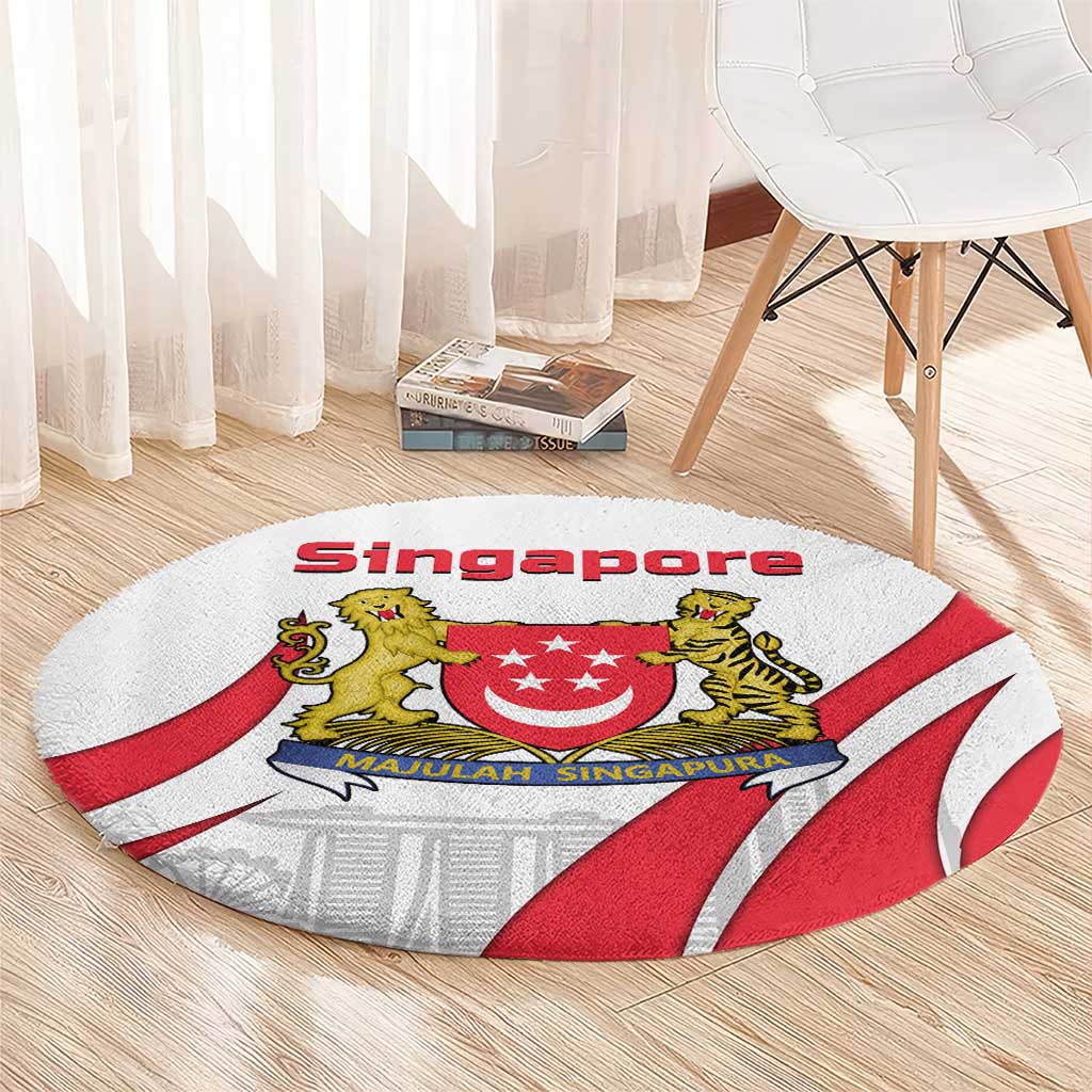 Singapore National Crest Round Carpet with City Skyline and Lion Design