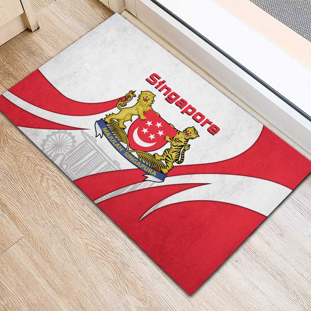 Singapore National Crest Rubber Doormat with City Skyline and Lion Design