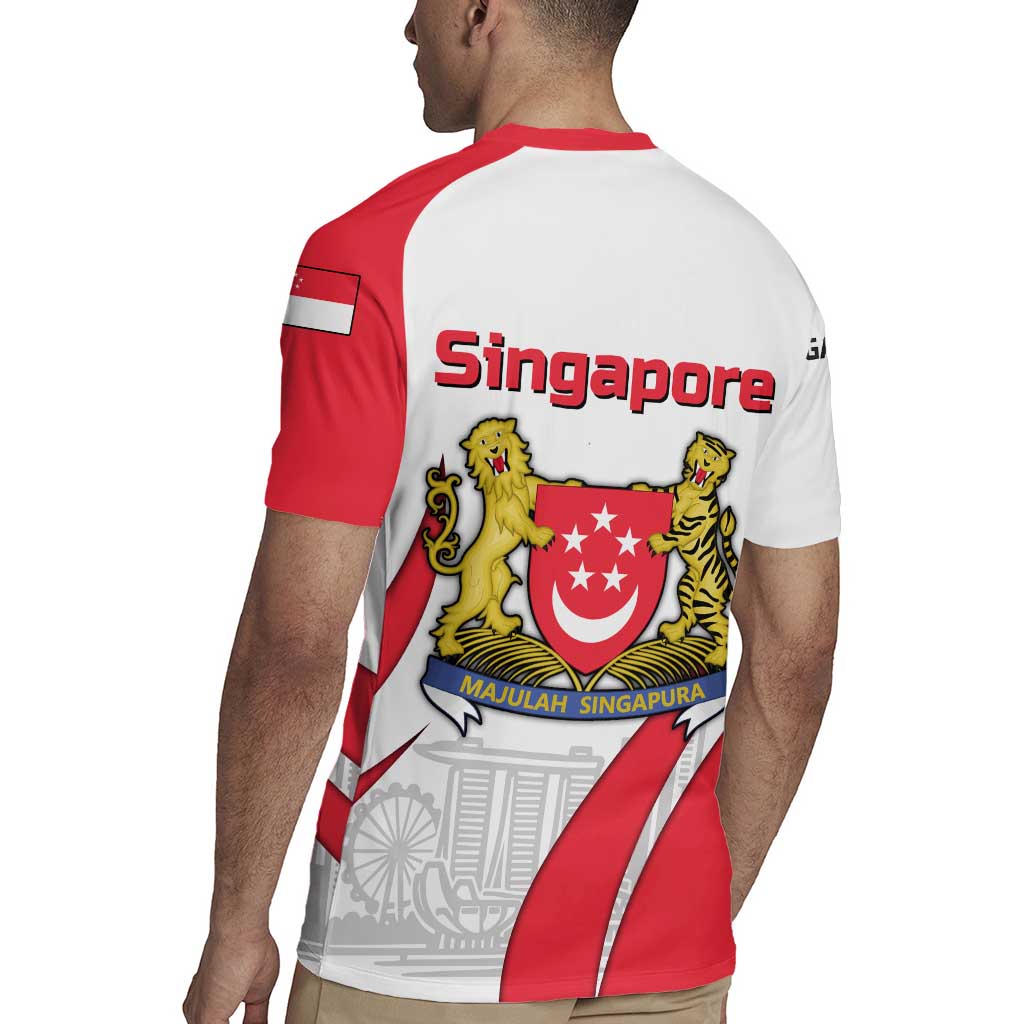 Singapore National Crest Rugby Jersey with City Skyline and Lion Design