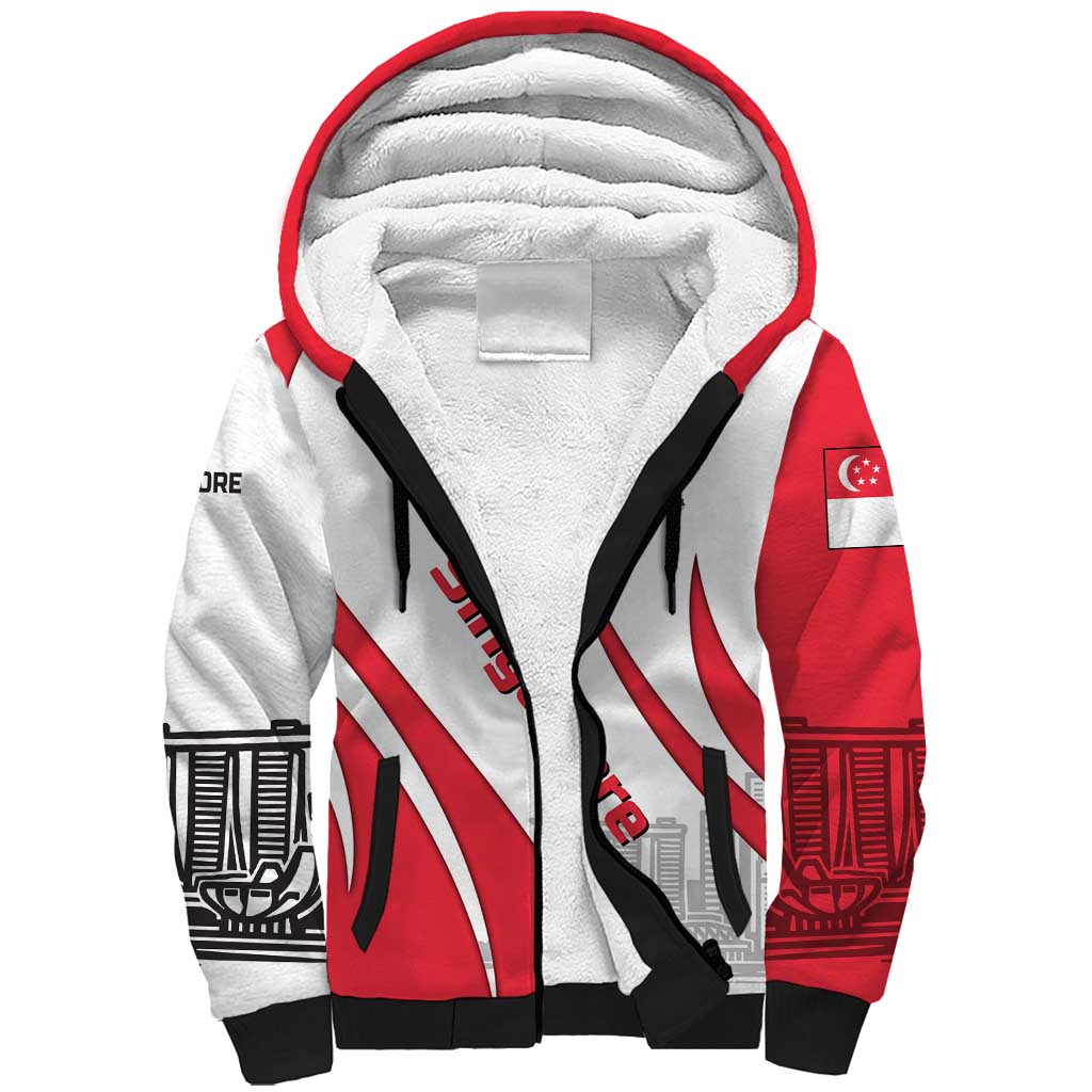 Singapore National Crest Sherpa Hoodie with City Skyline and Lion Design