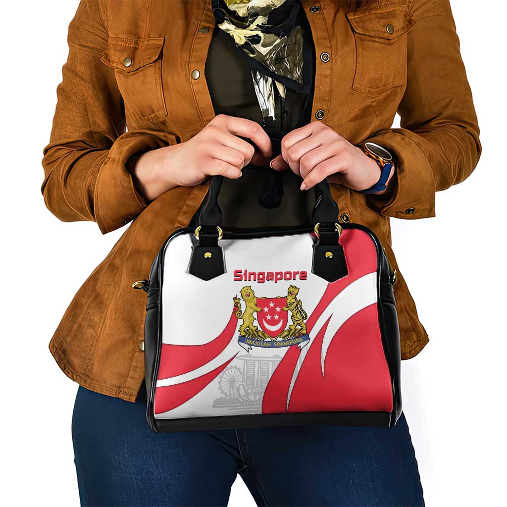 Singapore National Crest Shoulder Handbag with City Skyline and Lion Design